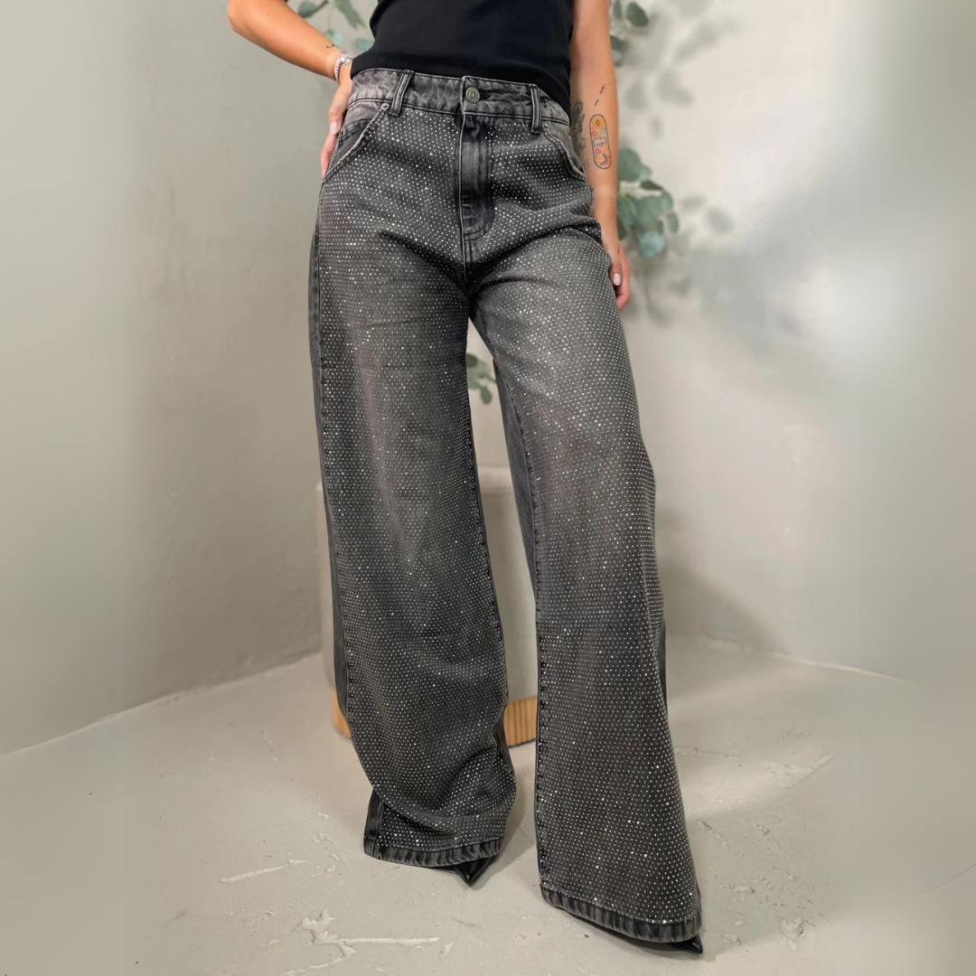 KARLA | FIGURBETONTE JEANS IN DUNKELGRAU