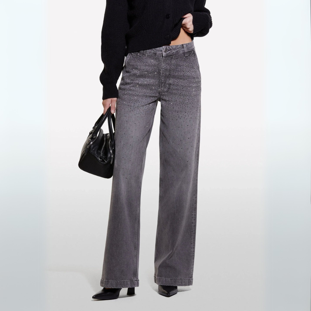 RAQUEL | GRAUE HIGH-WAIST-JEANS MIT STRASSDETAILS