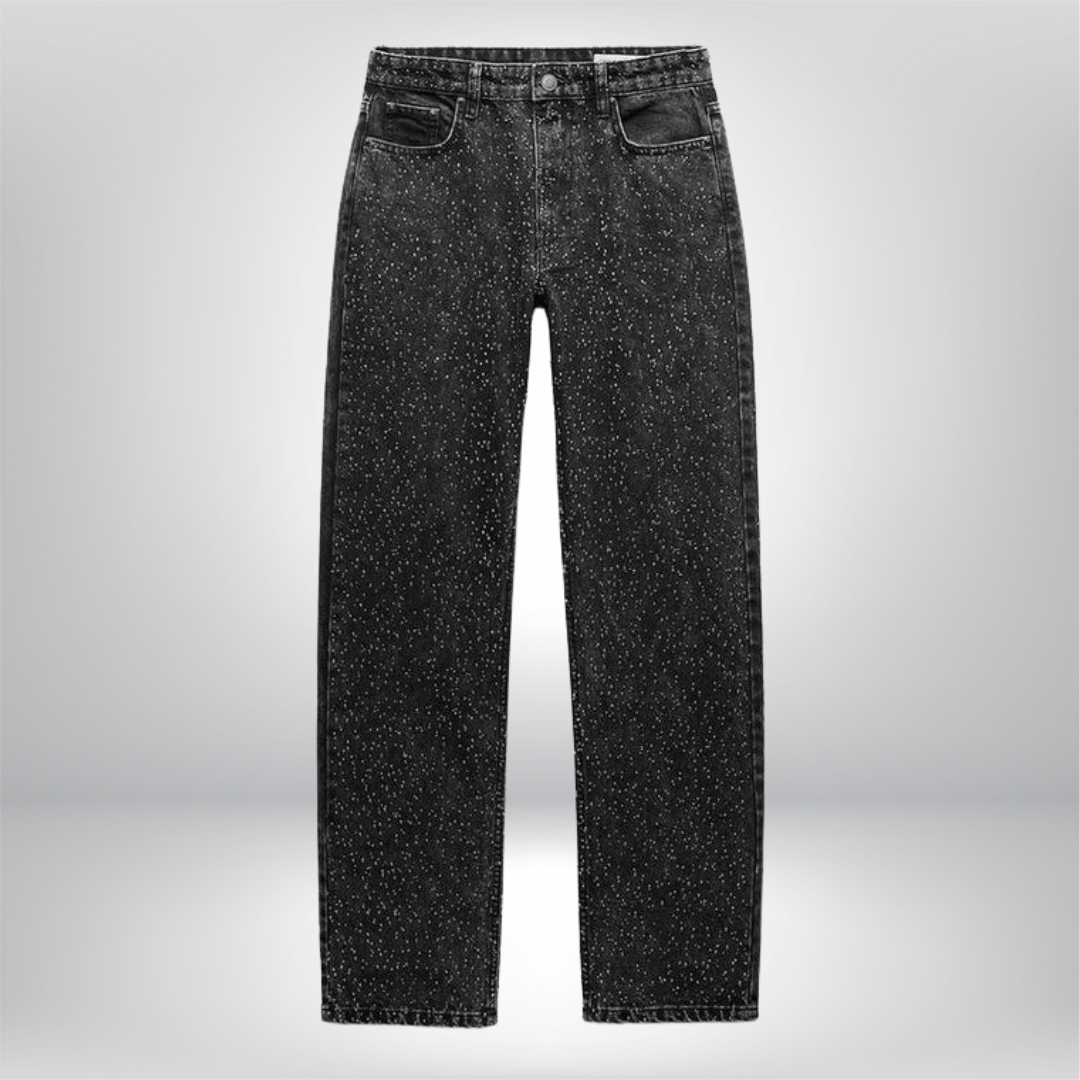 TAMARA | GRAUE STRAIGHT-LEG-JEANS MIT STRASSDETAILS